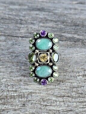Nicky Butler 925 Sterling Silver Designer Emerald Amethyst Peridot Citrine Ring